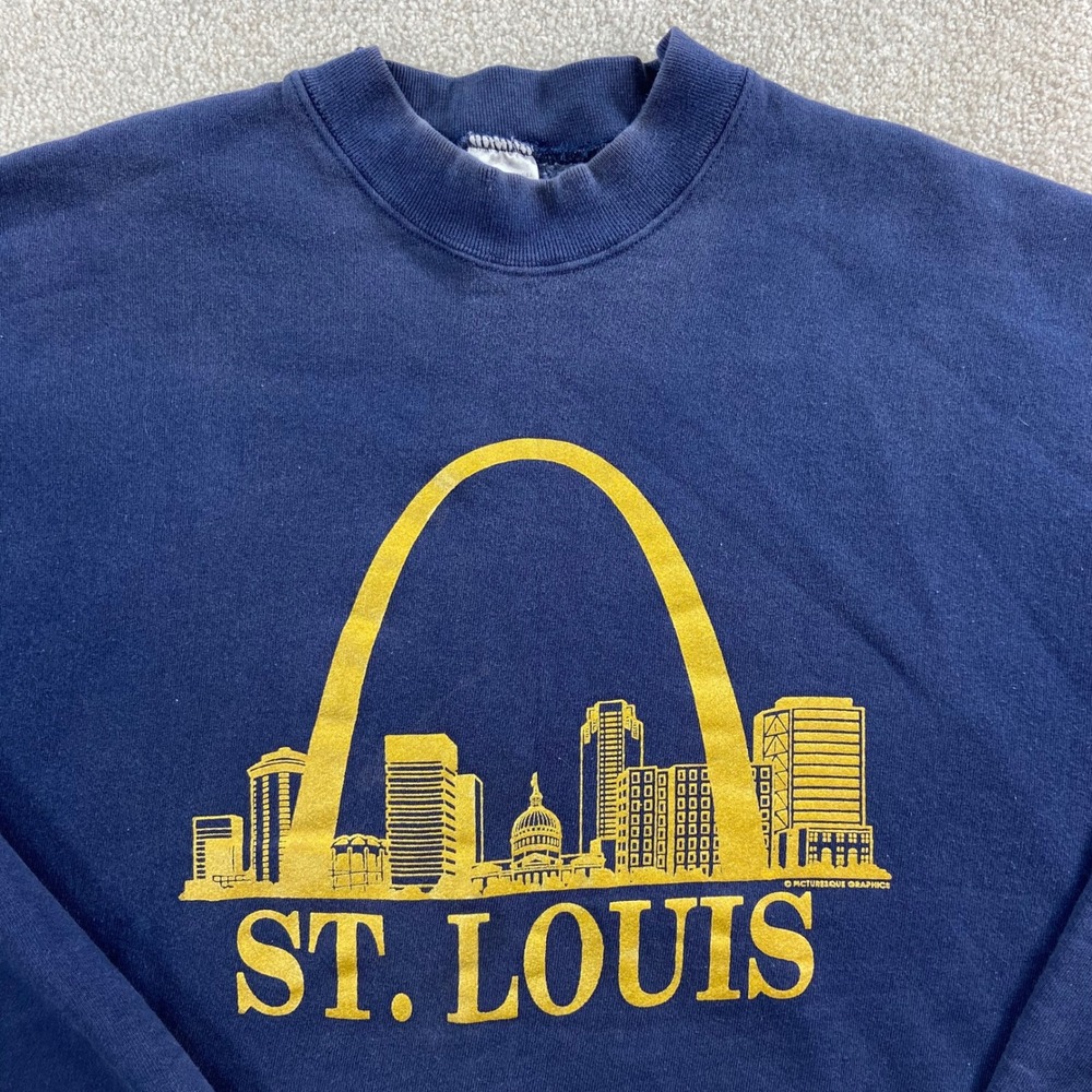 Vintage Fruit of the Loom Sweatshirt Mens XXL Navy St. Louis Gateway Arch 90s